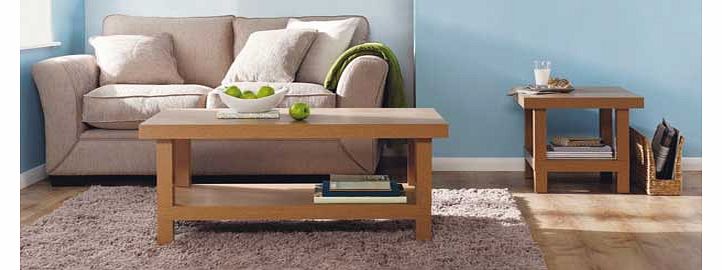 This chunky coffee table comes in a stylish oak effect finish. Including a handy storage shelf. this sturdy. practical design looks great in any room of the house. Part of the Stratford collection. Collect in store today. Size H45. W100. D50cm. Weigh