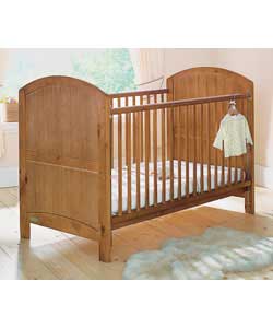 Cotbed:Converts to junior bed.3 position height adjustable base.Dropside.Teething rails.Crafted