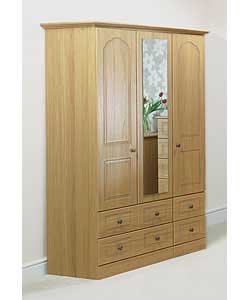 Size (W)127.6, (H)195.2, (D)55.6cm.Oak finish.Hanging rails: 1 in double section and 1 in single sec