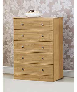 Size (H)114.5, (W)83, (D)44.8cm.Curved edge to top, drawer fronts and plinths.5 drawers with smooth 