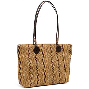 Straw weave shopper with brown and beige squiggles