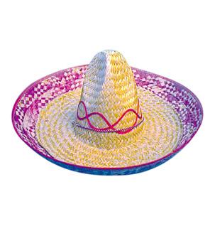 Large straw Mexican sombrero with coloured decoration