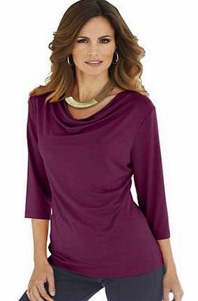 A firm favourite! Top with a softly flowing neckline and three-quarter length sleeves.Draped Neck Top Features: Casual fit Washable 95% Viscose, 5% Elastane Length approx. 62 cm (24 ins) (Size 16)