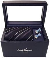 Unbranded Striped Black Tie and Pedone Cufflinks Box Set