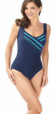 Swimsuit with colourful striped detail, soft cups and half corsage.Swimsuit Features: Rounded neckline at the back Washable 80% Polyamide, 20% ElastaneProtect your skin.