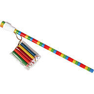Bright rainbow-striped wooden pencil with eraser and mini pack of five coloured pencils attached