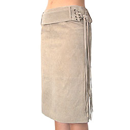 Suede Knee Length Skirt with Belt
