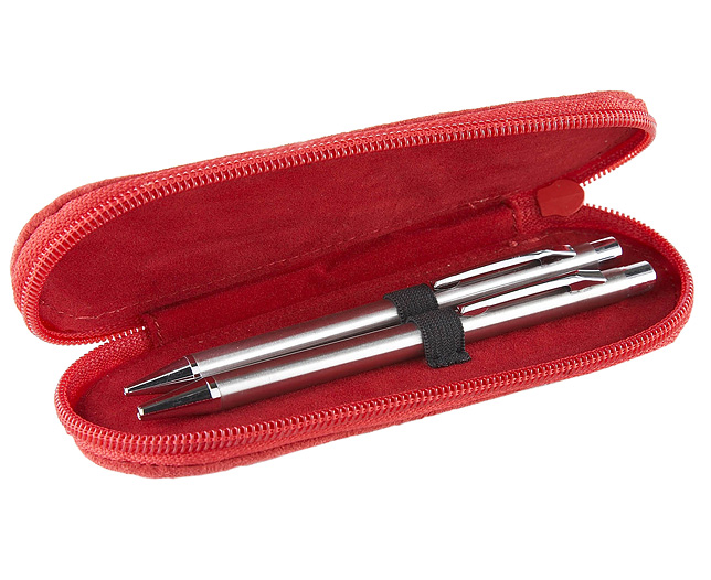 Unbranded Suede Pencil Case with Pens - Red