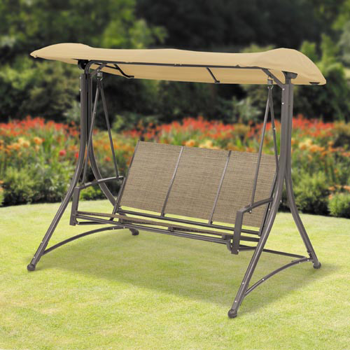 This attractive 3 seat swing is available in various colours. With a textilene seat and steel frame 