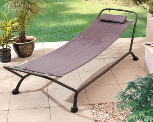 What a great way to relax outdoors with this free standing  weather resistant hammock. Complete with