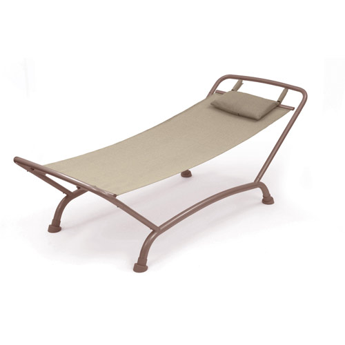 What a great way to relax outdoors with this free standing  weather resistant hammock.      Complete