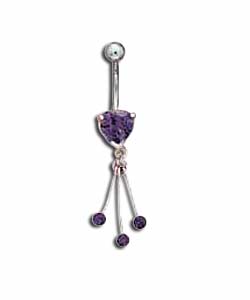 Surgical Steel Amethyst Cubic Zirconia Heart and Body Bar