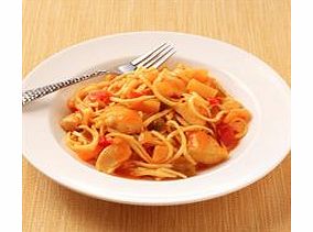 Tender pieces of chicken in a tangy sweet and sour sauce with pineapple pieces and peppers. Served with noodles. Please note, this meal is not suitable for 700w microwaves so should be oven cooked for your enjoyment.
