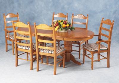 Perfect harmony is created by the feature of this imposing dining set.  This extending oval double