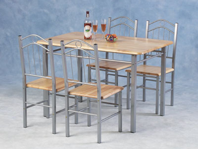 Louis dining set in a silver colour with metal decorative apron and four stylish matching chairs