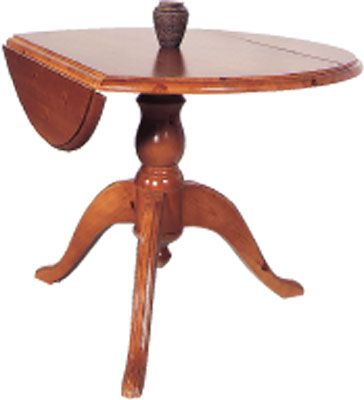 Country pine drop leaf round table on 6inch single pedestal