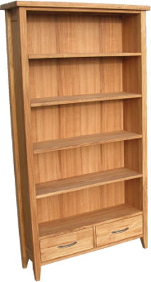 TALL OAK BOOCASE WITH DRAWERS
