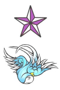 Try these Star and Swallow tattoos on for a few days and find out what and where you want your next