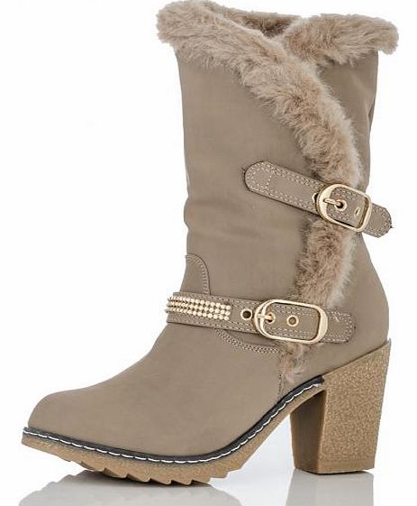 These are must have boots this autumn as they will add instant glamour to any casual look. Featuring a faux fur trim at the opening and a diamante embellished strap. Wear with skinny jeans and fur jacket to complete the look. - Faux fur trim - 2 buck