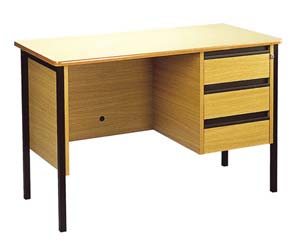 Ideal desk for teachers. Complete with right hand locking 3 box drawer pedestal. Square tube frame