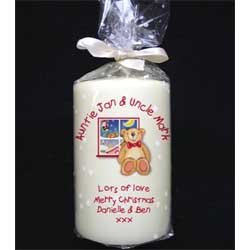 Teddy Bear Christmas Candle.Ideal gifts fo Grandparents Aunties & Uncles.Personalise with