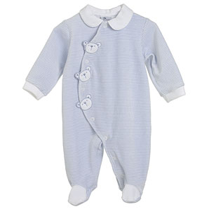 Teddy Stripe Velour Sleepsuit, Blue, Newborn