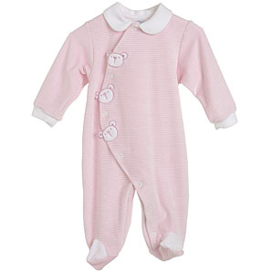 Teddy Stripe Velour Sleepsuit, Pink, 0-3 Months