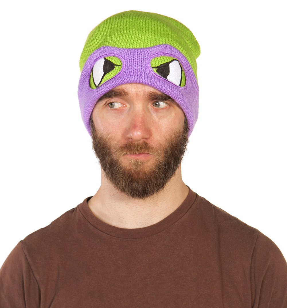 Become a Hero In A Half Shell and your favourite Teenage Mutant Ninja Turtle with an awesome masked beanie hat! This knitted hat features Donatello with his purple eye mask. Donnie is known for being the scientist, inventor, engineer, and technologic