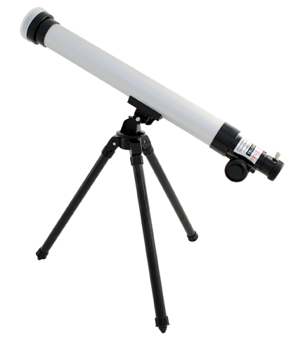 An ABS plastic-bodied lightweight telescope with ground glass lenses and a tripod to steady the stargazers hands. 20x, 30x 40x eyepieces, 41cm (16`) body with 25cm (10`) tripod. Age 8 and above.