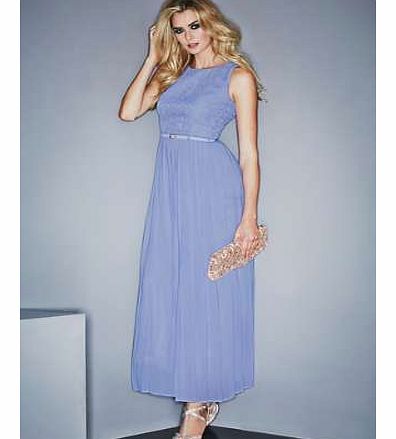 Elegant and sophisticated, this maxi dress with a textured bodice and pleated skirt will have you standing out from the crowd. In one of this seasons key pastel shades and with a delicate belt to finish the look it is simply stunning. With concealed 