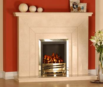 Made from polished egyptian beige marble and Portuguese limestone.
Includes surround, backpanel and