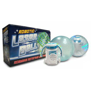 The Laserball is a lot of fun. This sound or touch activated see through ball features a little