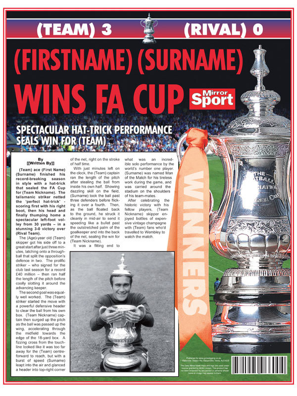 Unbranded Themed Male Spoof Newspapers FA Cup Final