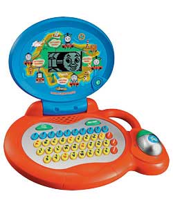 Fun laptop with mouse, LCD screen and alphanumerical keyboard teaches language, maths, time