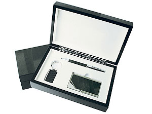 `Presented in a stylish presentation box this set contains a matching refillable ballpoint pen, a bu
