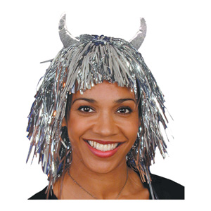 Unbranded Tinsel wig with horns, silver