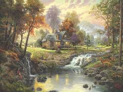 This 1500 piece puzzle shows off the best of Thomas Kinkade`s work with light and anture.Measures