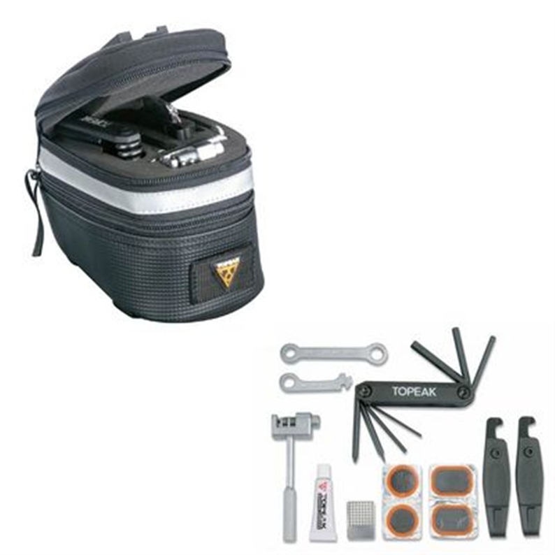 Based on the large QR Wedge Bag but with an additional foam tray holding a 16 piece toolset for