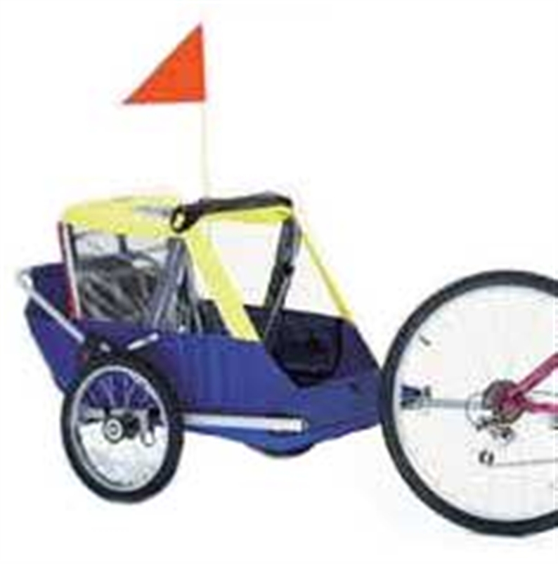 Seats 1 or 2 children, up to 5 years. Towing capacity: 40kg. Colour: Blue with Yellow top. Strong
