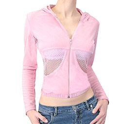 Towelling and String Hooded Zip Top