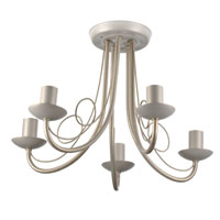 White and gold effect painted 5 light semi flush ceiling light, 5x SES candle 60w max bulbs