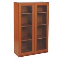Traditional Cherry Style Bookcase with Double Glass Doors