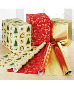 Includes 2 rolls of 10m 56 grm gift wrapping paper (10m x 70cm each) and 1 roll of 5m metallic gift
