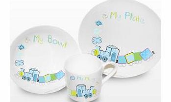 This Train Breakfast Set has a very cute design and makes a fabulous gift for a little boy to enjoy his food on day after day.The breakfast set comes with a plate  bowl and mug and each piece has a lovely patchwork train design and the words my Plate