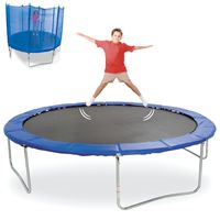 Trampoline safety enclosure with foam padded net supports and soft nylon netting. Available in 4