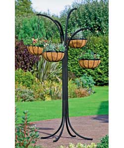 Black mild steel hanging planter complete with 4 coco liners.4 anchoring pegs included for additiona