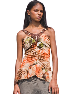 Tropical Print Top Rust Free Size