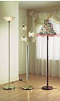 Brass with tulip shades. Includes fitted foot swit