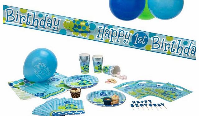 Put a smile on your birthday boys face with our adorable collection of Blue Turtle First Birthday party supplies featuring a blue and green turtle design. Everything you need to set the table and serve your family comes in this handy kit. cutting dow