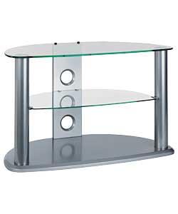 Suitable for up to 42in plasma/LCD or 32in CRT TVs. Constructed of MDF, glass and steel. 2 shelves